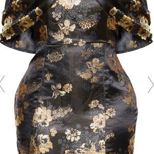 SHAPE BLACK FLORAL BARDOT BODYCON DRESS